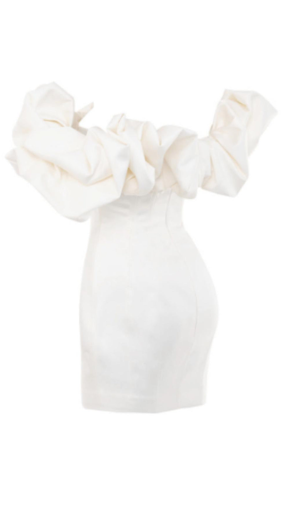 BLACK SATIN RUFFLE STRAPLESS DRESS