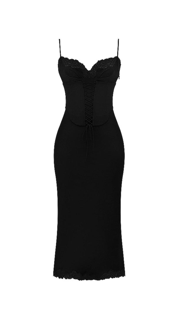 AIIZIE BLACK SATIN SLIP DRESS - product image