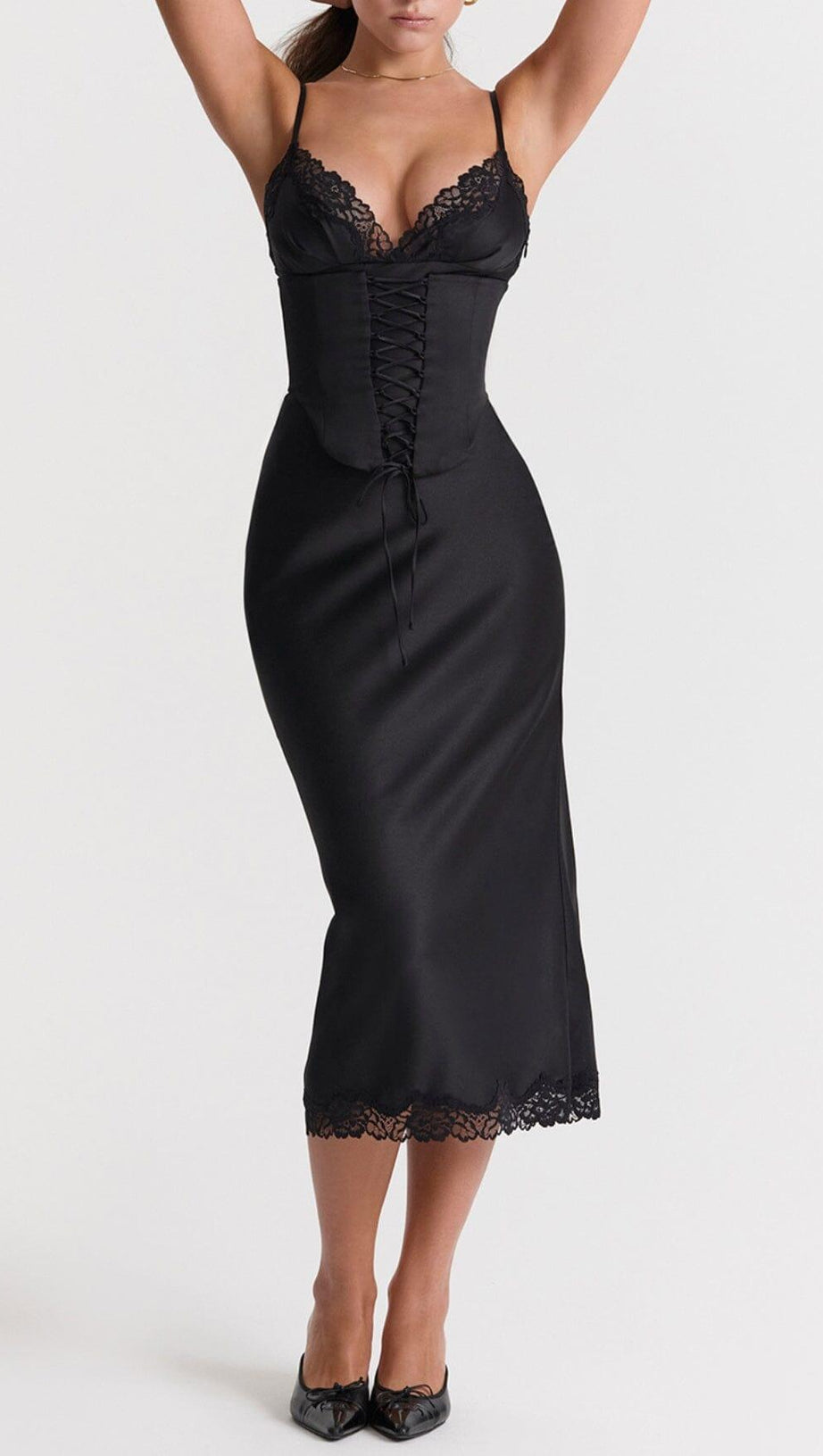 BLACK SATIN SLIP DRESS