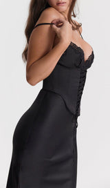 BLACK SATIN SLIP DRESS