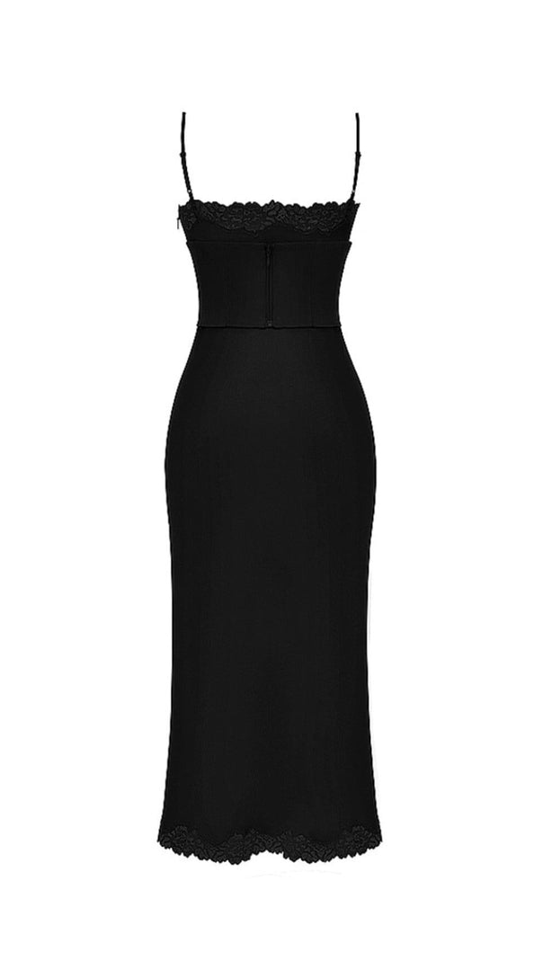 AIIZIE BLACK SATIN SLIP DRESS - product image