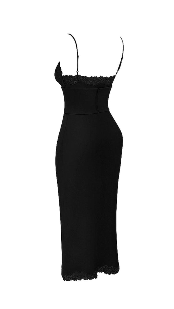 AIIZIE BLACK SATIN SLIP DRESS - product image