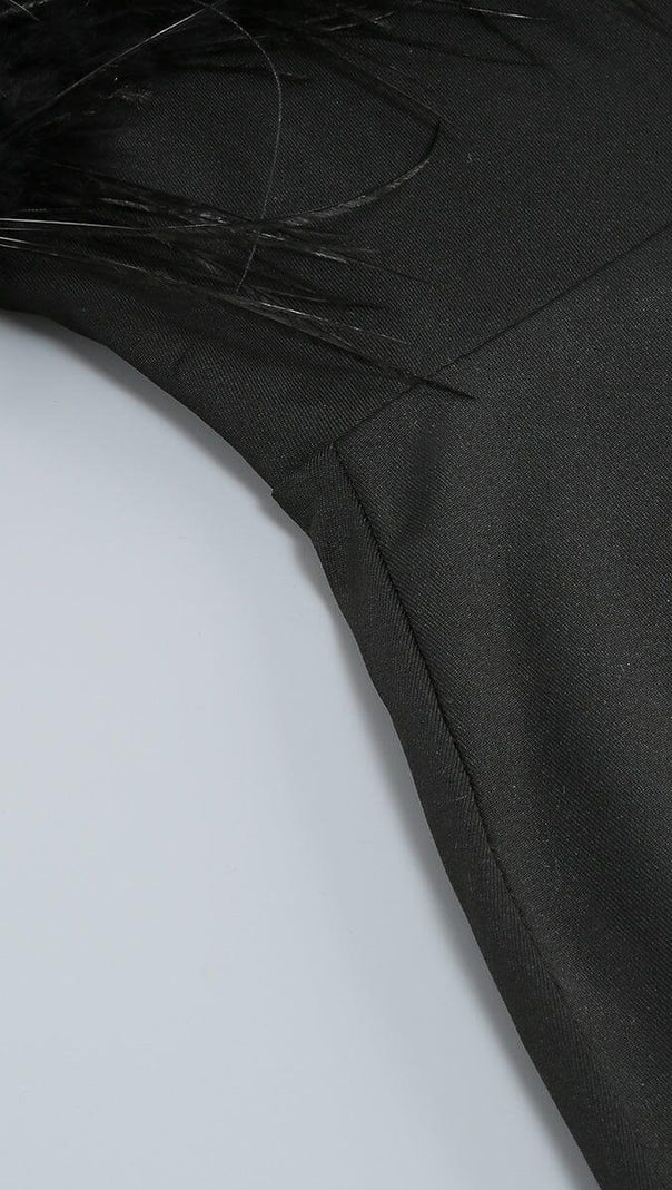 AIIZIE BLACK STRAPLESS FEATHER BODYCON MINI DRESS - product image