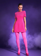 Wilder Jacquard Short Sleeve Mini Dress In Hot Pink