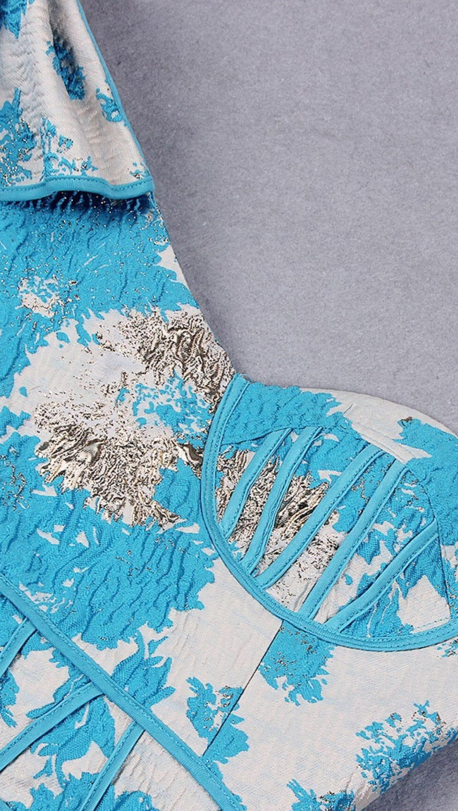 BLUE JACQUARD ONE SHOULDER MINI DRESS