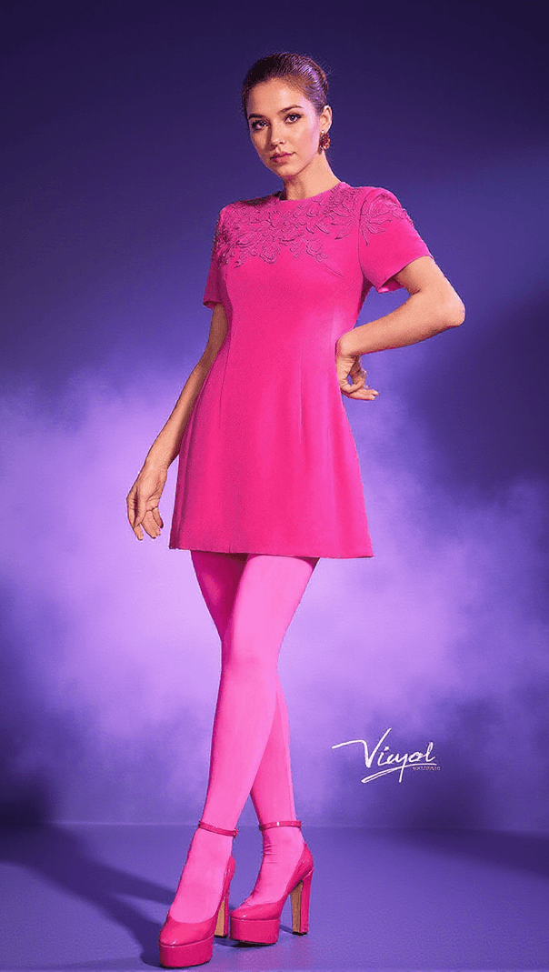 AIIZIE WILDER JACQUARD SHORT SLEEVE MINI DRESS IN HOT PINK - product image