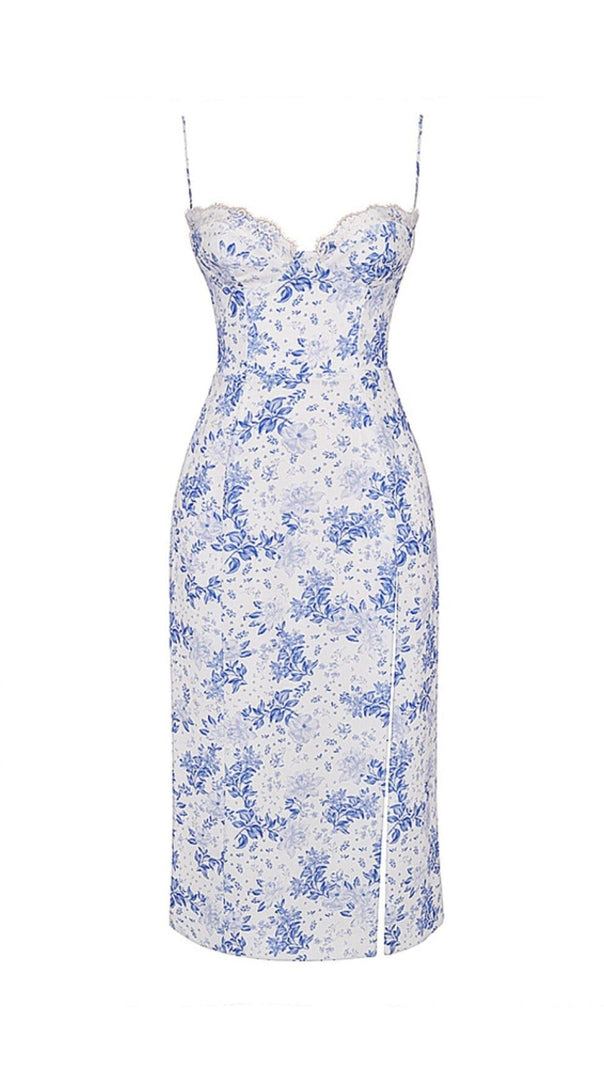AIIZIE BLUE PRINT CORSET MIDI DRESS - product image