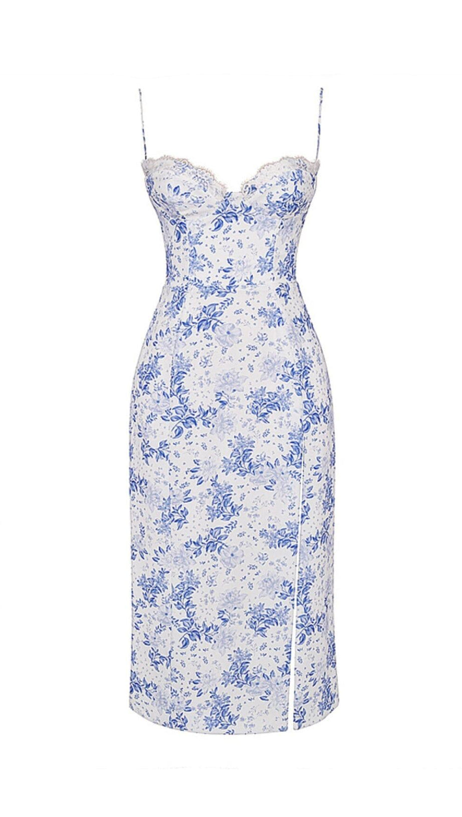 BLUE PRINT CORSET MIDI DRESS