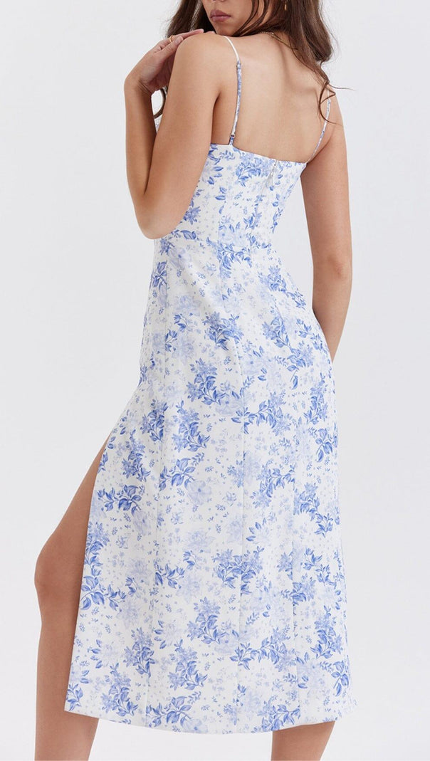 AIIZIE BLUE PRINT CORSET MIDI DRESS - product image