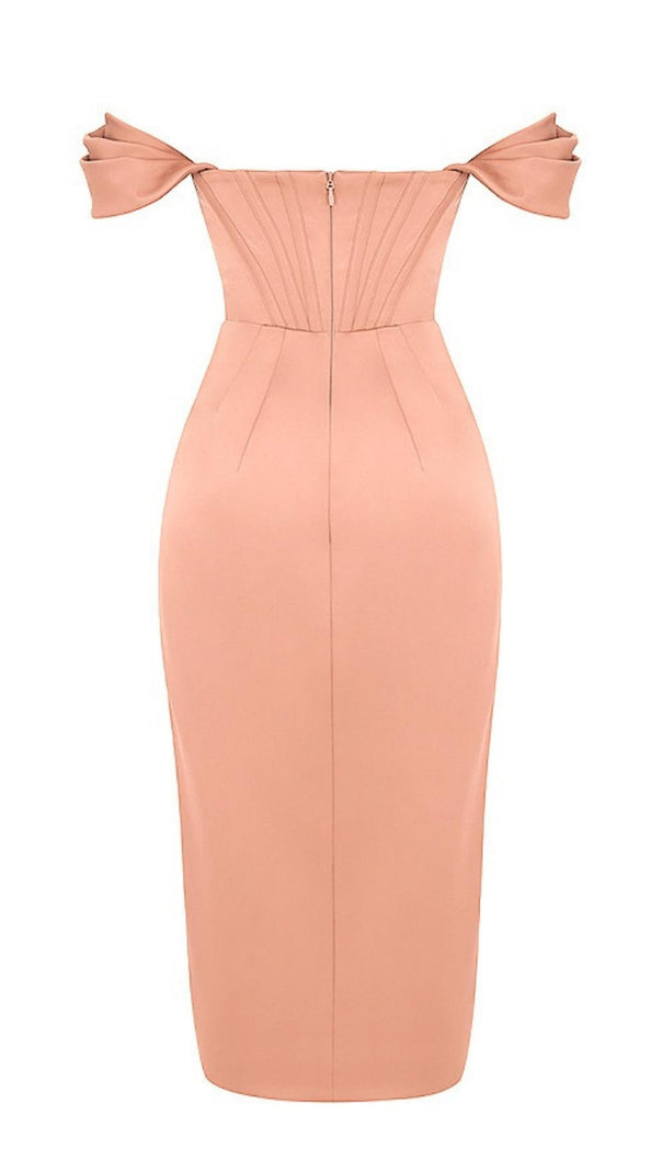 AIIZIE ASYMMETRIC SPLIT CORSET MIDI DRESS IN BLUSH - product image