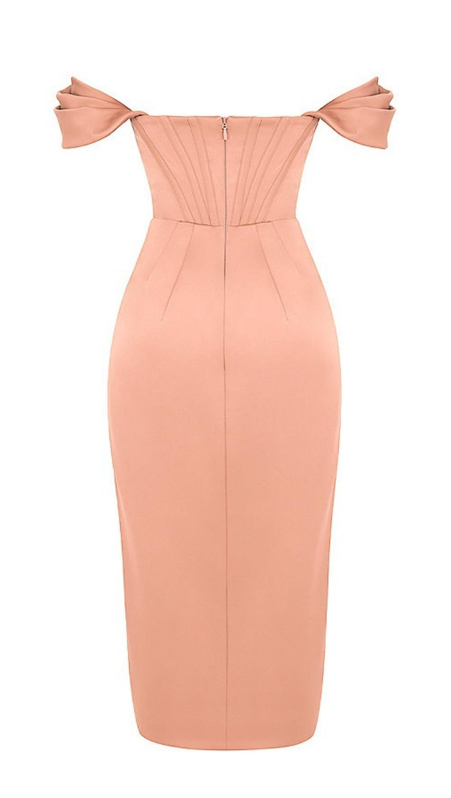 ASYMMETRIC SPLIT CORSET MIDI DRESS IN BLUSH