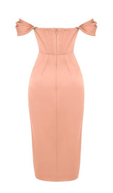 ASYMMETRIC SPLIT CORSET MIDI DRESS IN BLUSH