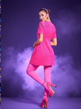 Wilder Jacquard Short Sleeve Mini Dress In Hot Pink