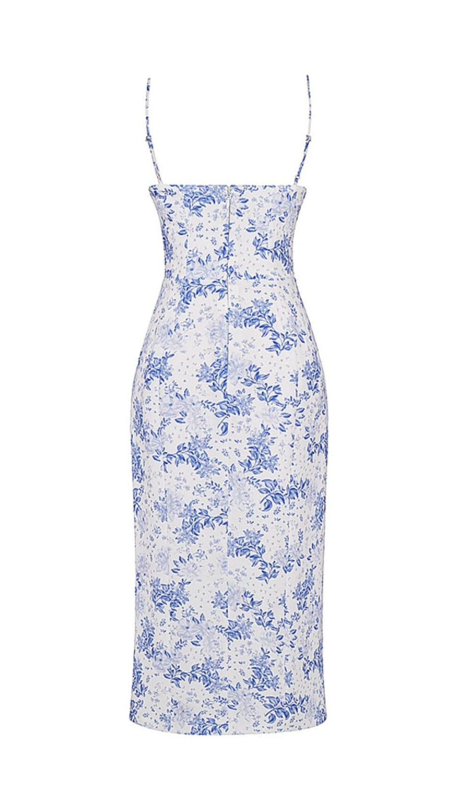 ABITO MIDI CON CORSETTO STAMPATO BLU