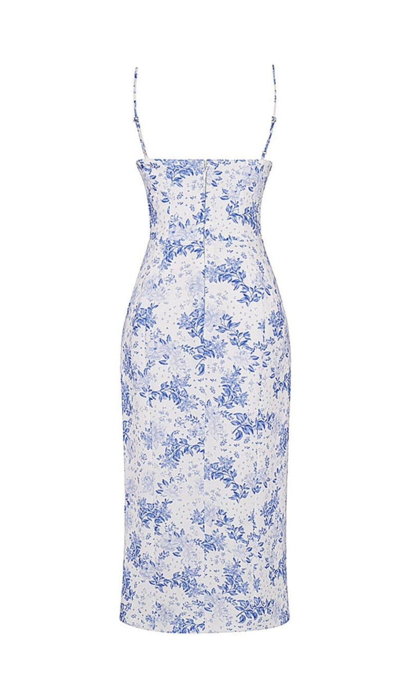 BLUE PRINT CORSET MIDI DRESS