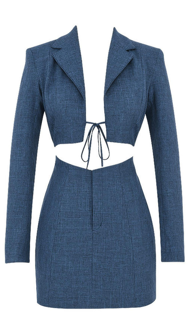 AIIZIE TIE SUIT MINI DRESS IN DEEP BLUE - product image