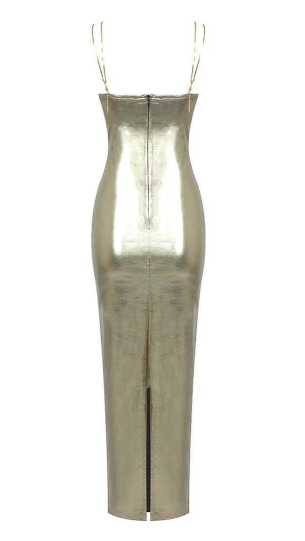 AIIZIE BODYCON FAUX LEATHER MIDI DRESS IN GOLD METALLIC - product image