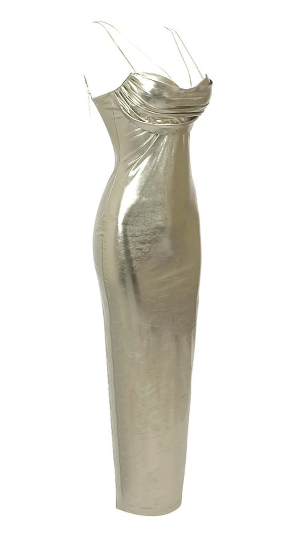 AIIZIE BODYCON FAUX LEATHER MIDI DRESS IN GOLD METALLIC - product image