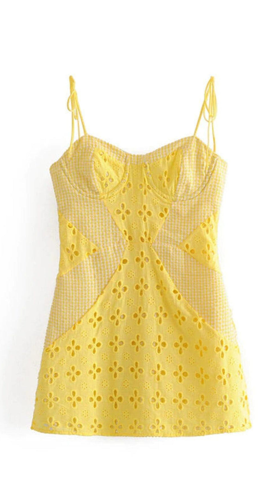 BOHEMIAN STRAPPY MINI DRESS IN LEMON