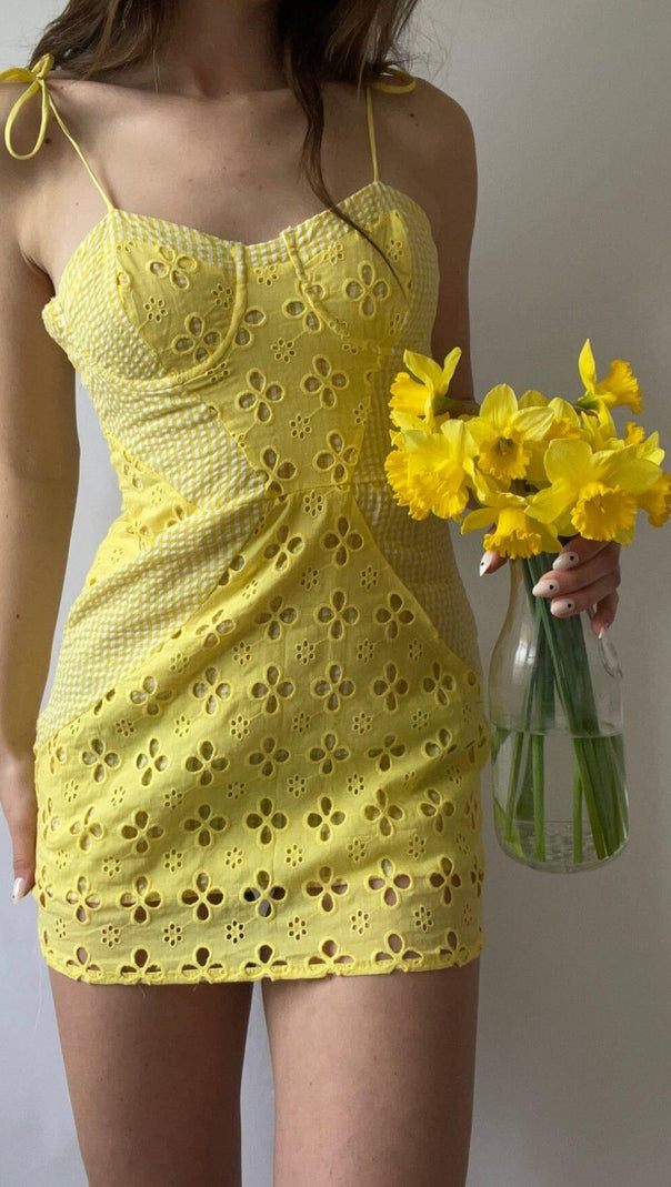 AIIZIE BOHEMIAN STRAPPY MINI DRESS IN LEMON - product image
