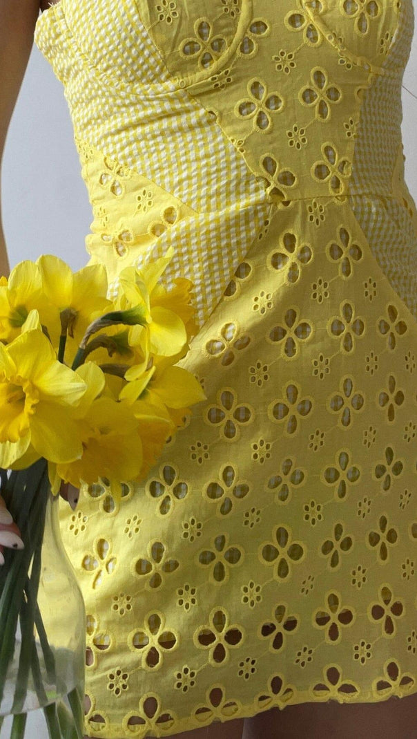 AIIZIE BOHEMIAN STRAPPY MINI DRESS IN LEMON - product image