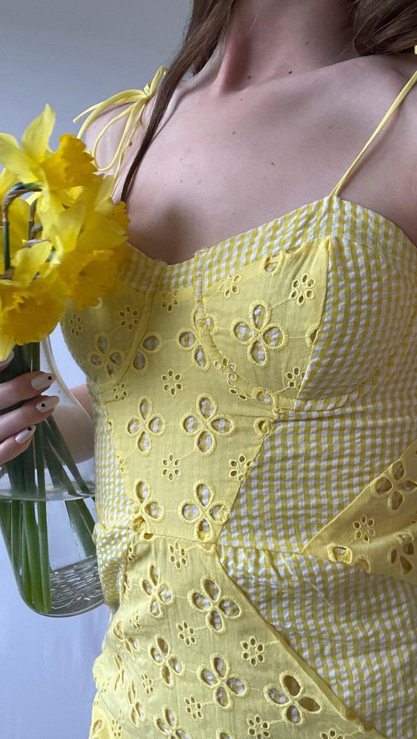 AIIZIE BOHEMIAN STRAPPY MINI DRESS IN LEMON - product image