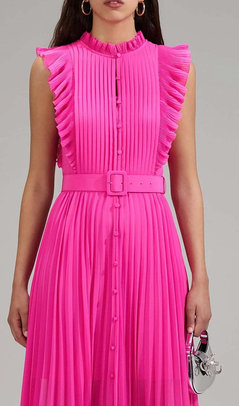 BOTTON PLEATED MAXI DRESS IN PINK