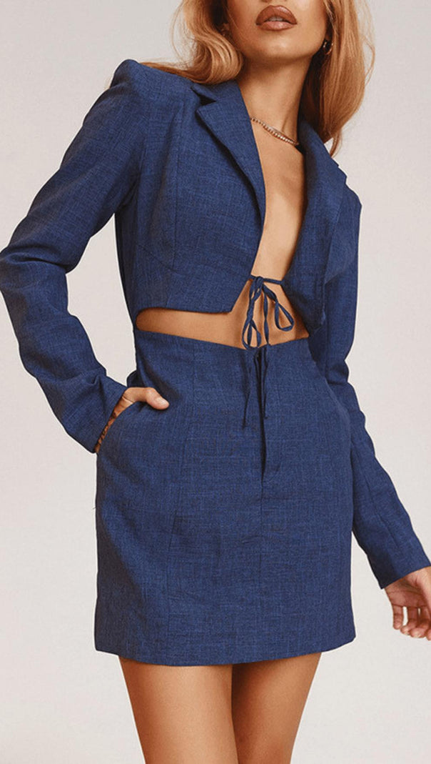 AIIZIE TIE SUIT MINI DRESS IN DEEP BLUE - product image