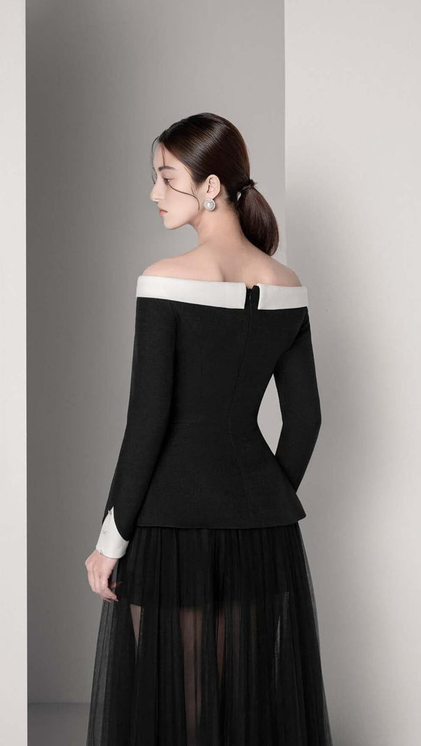 AIIZIE BOTTONS MESH TWO-PIECE SET DRESS IN BLACK - product image