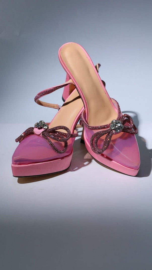 AIIZIE BOW CRYSTAL HEELS IN PINK - product image