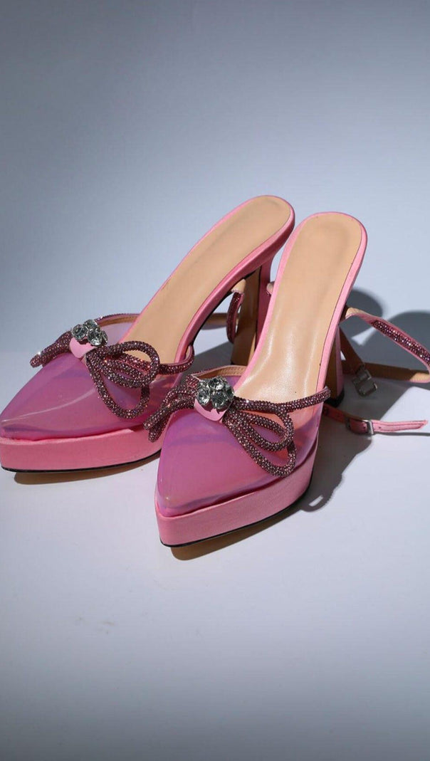 AIIZIE BOW CRYSTAL HEELS IN PINK - product image