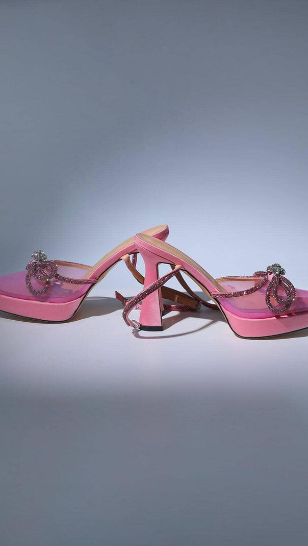 AIIZIE BOW CRYSTAL HEELS IN PINK - product image