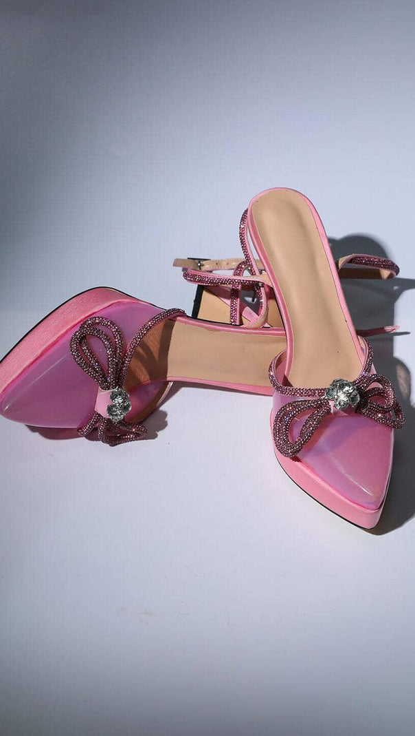 AIIZIE BOW CRYSTAL HEELS IN PINK - product image