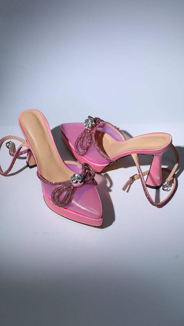 AIIZIE BOW CRYSTAL HEELS IN PINK - product image