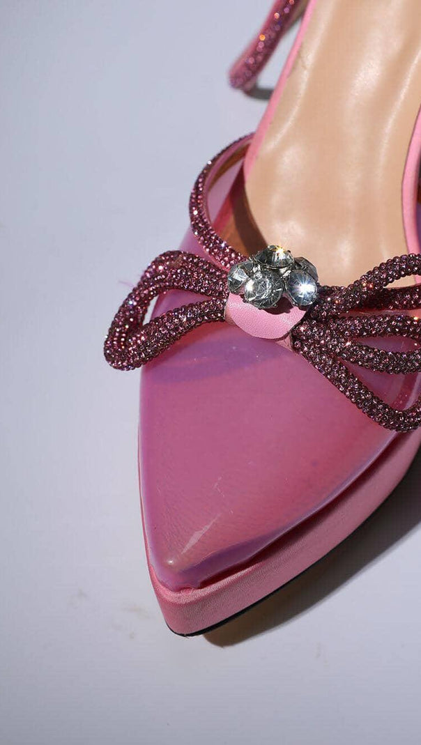AIIZIE BOW CRYSTAL HEELS IN PINK - product image