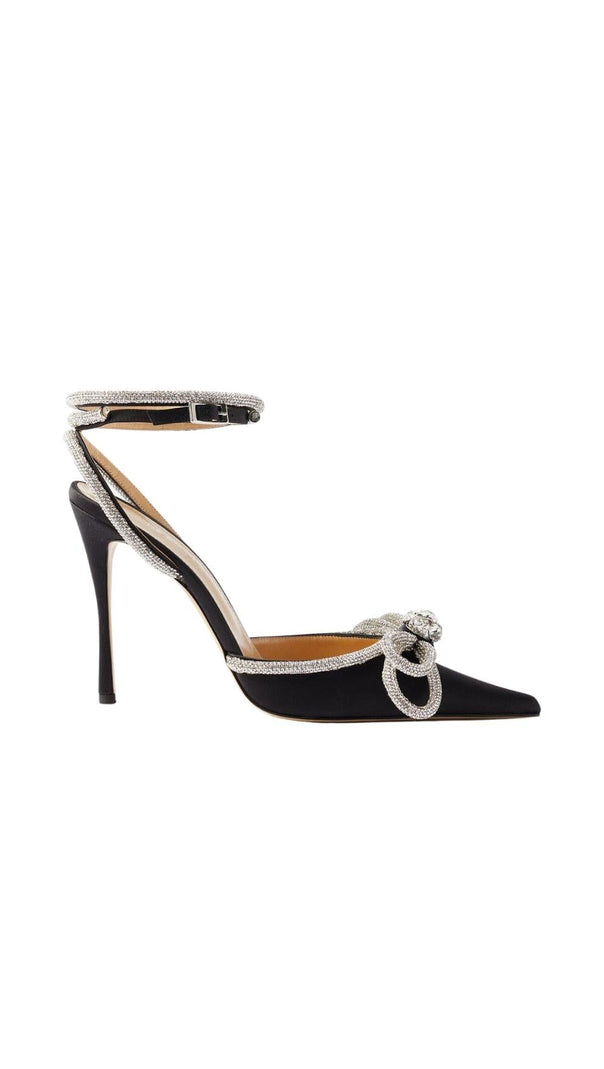 AIIZIE BOW CRYSTAL SATIN HEELS IN BLACK - product image