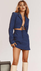 TIE SUIT MINI DRESS IN DEEP BLUE