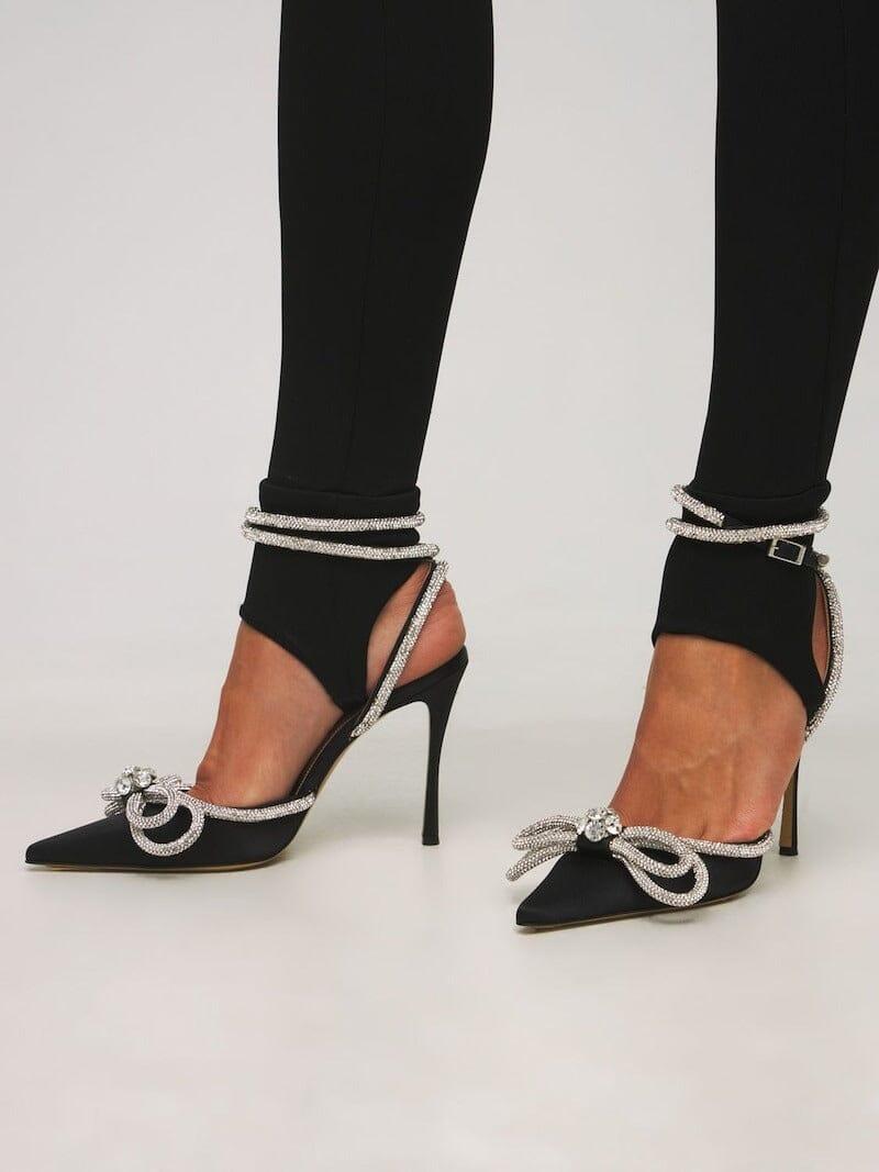 AIIZIE BOW CRYSTAL SATIN HEELS IN BLACK - product image