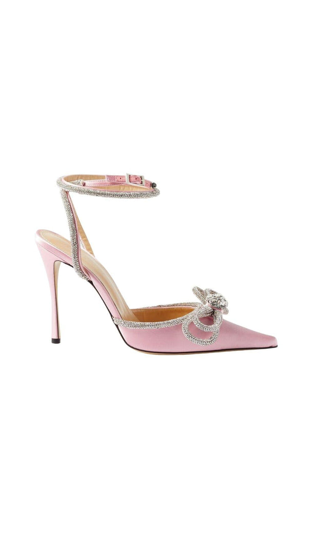 AIIZIE BOW CRYSTAL SATIN HEELS IN BLUSH - product image