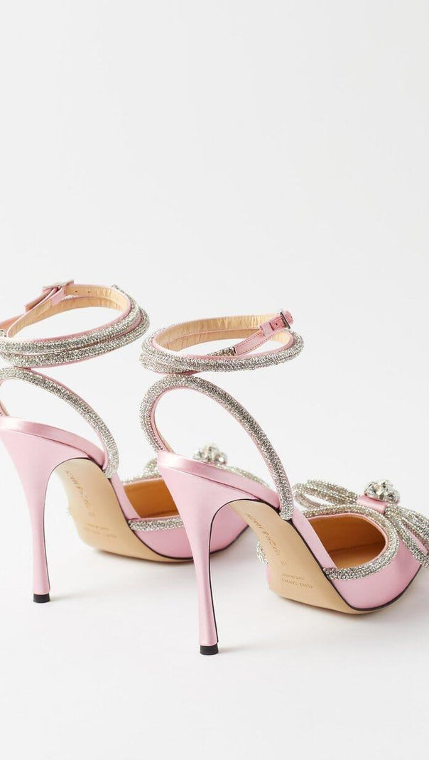 AIIZIE BOW CRYSTAL SATIN HEELS IN BLUSH - product image
