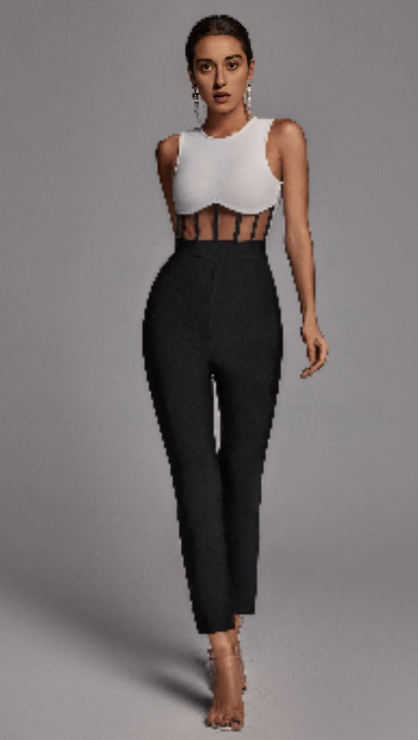 AIIZIE BANDAGE JUMPSUIT IN BLACK WHITE - product image