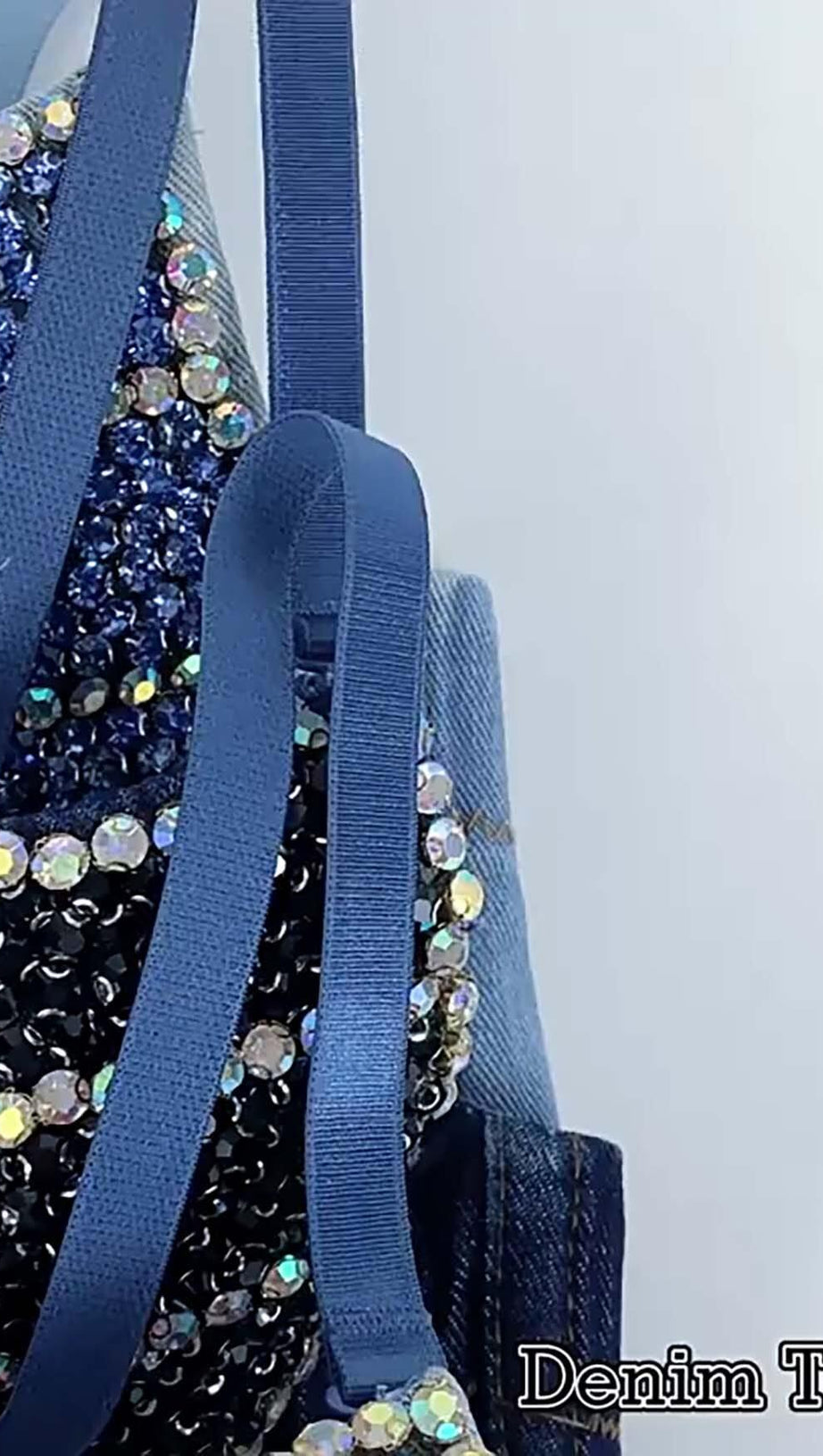 Kurzes Denim-Top mit Schleife in Marineblau