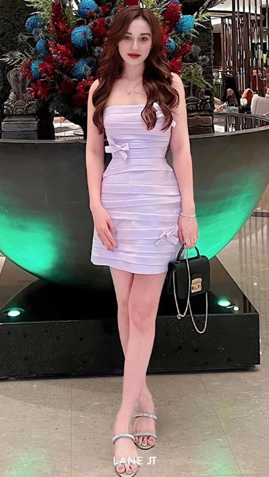 BOW-EMBELLISHED MINI DRESS IN LILAC