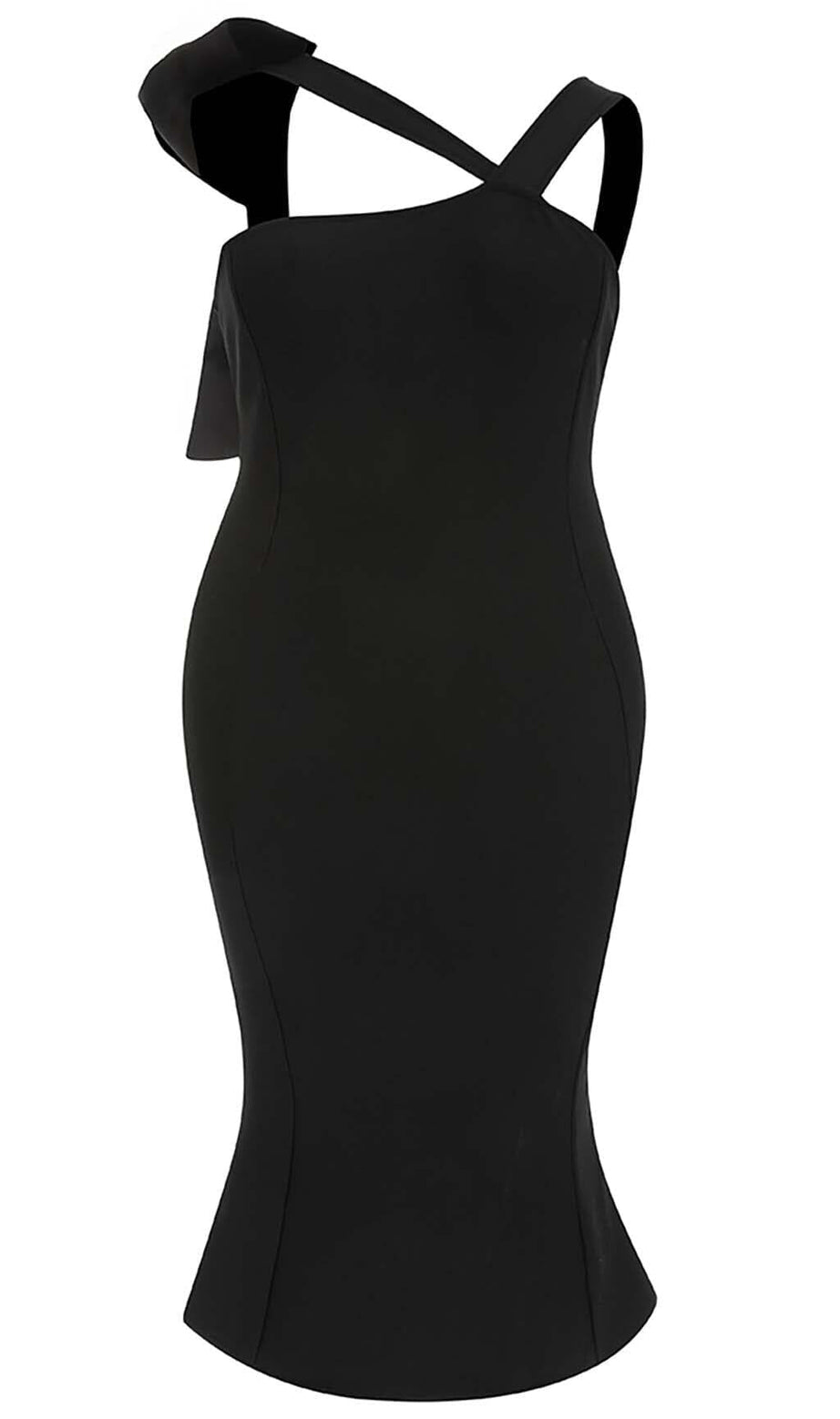 BOW-EMBELLISHED STRAPPY MIDI DRESS IN BLACK