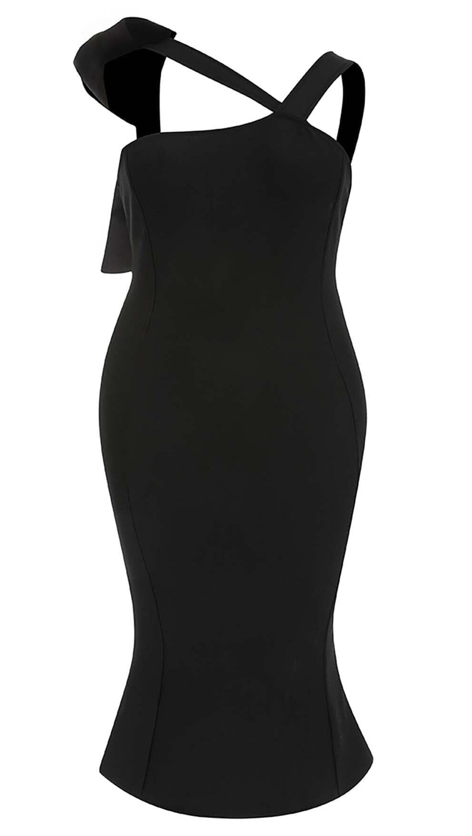 BOW-EMBELLISHED STRAPPY MIDI DRESS IN BLACK