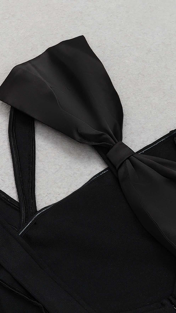 AIIZIE BOW-EMBELLISHED STRAPPY MIDI DRESS IN BLACK - product image