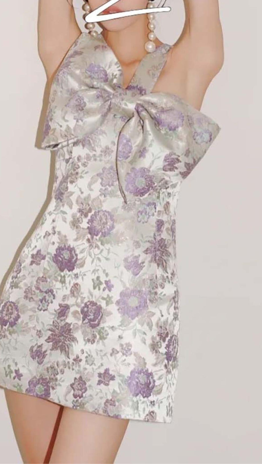 BOW-EMBELLISHED SUSPENDERS MINI DRESS