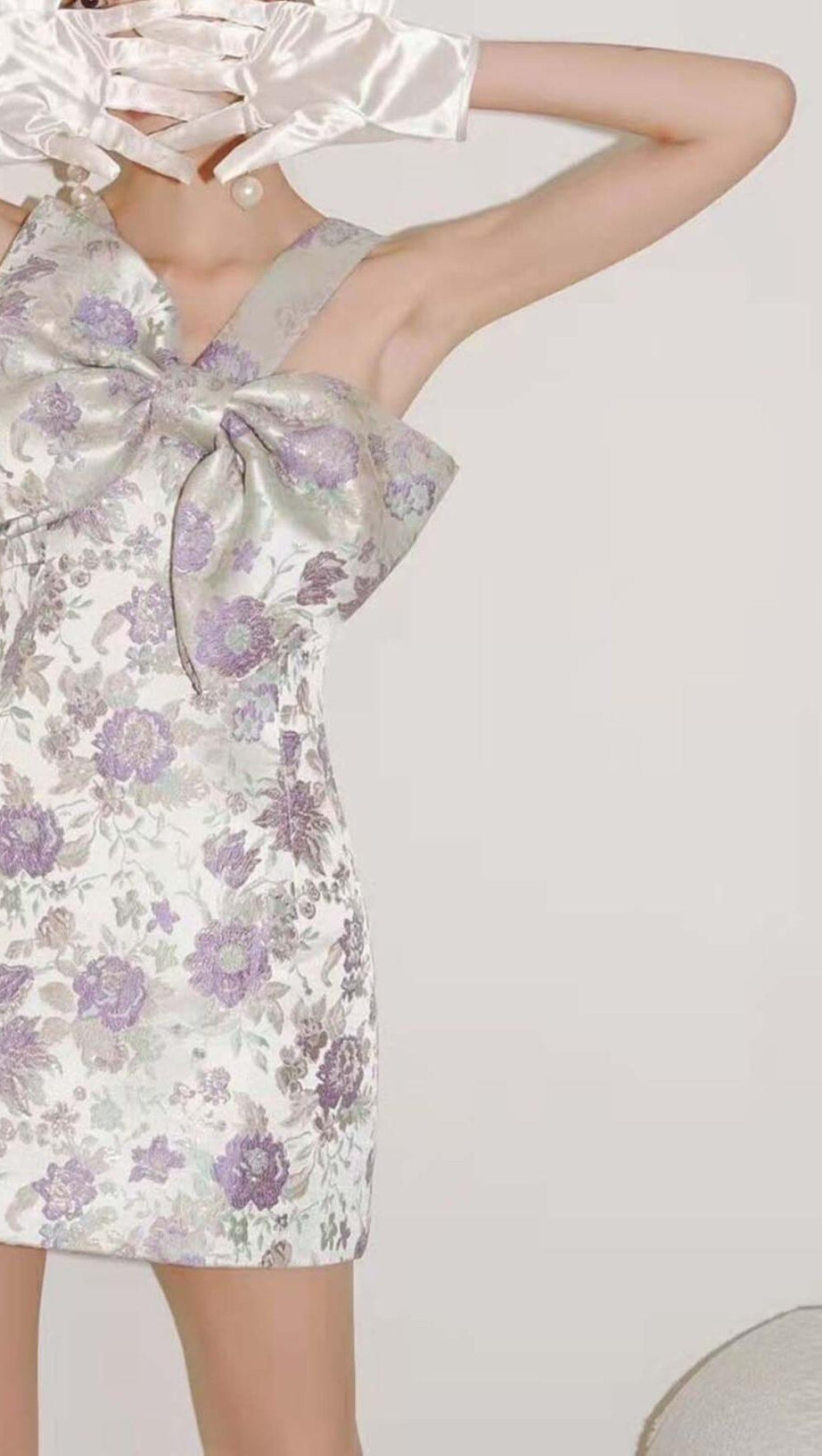 BOW-EMBELLISHED SUSPENDERS MINI DRESS