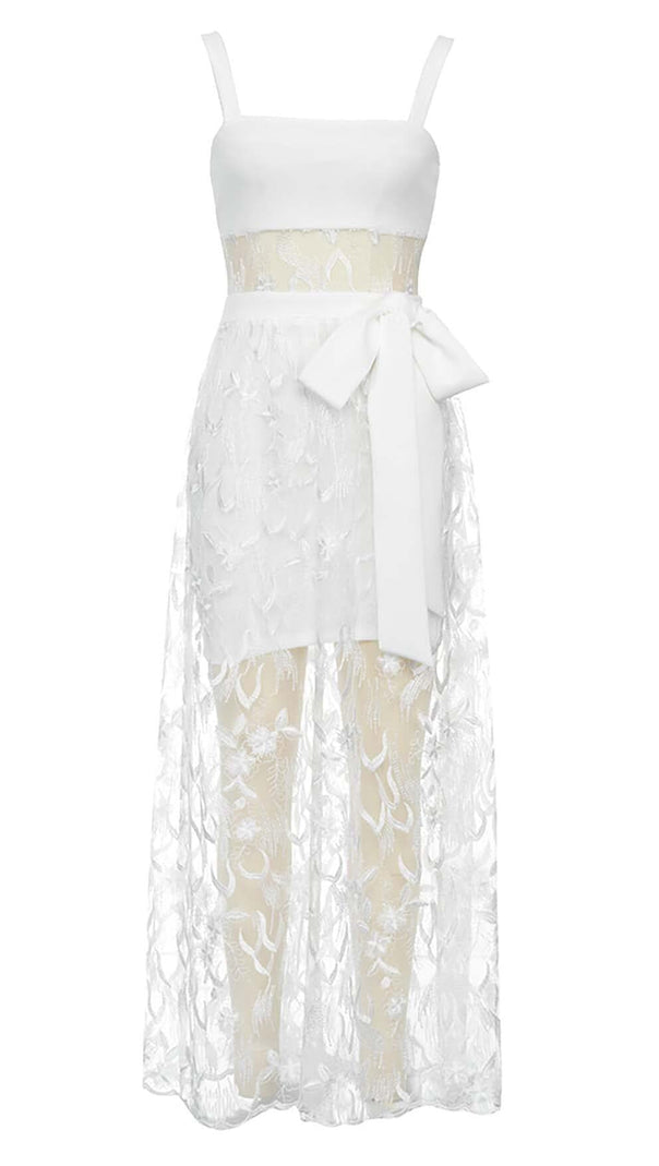 AIIZIE BOW-EMBELLISHED LACE MIDI DRESS IN WHITE - product image