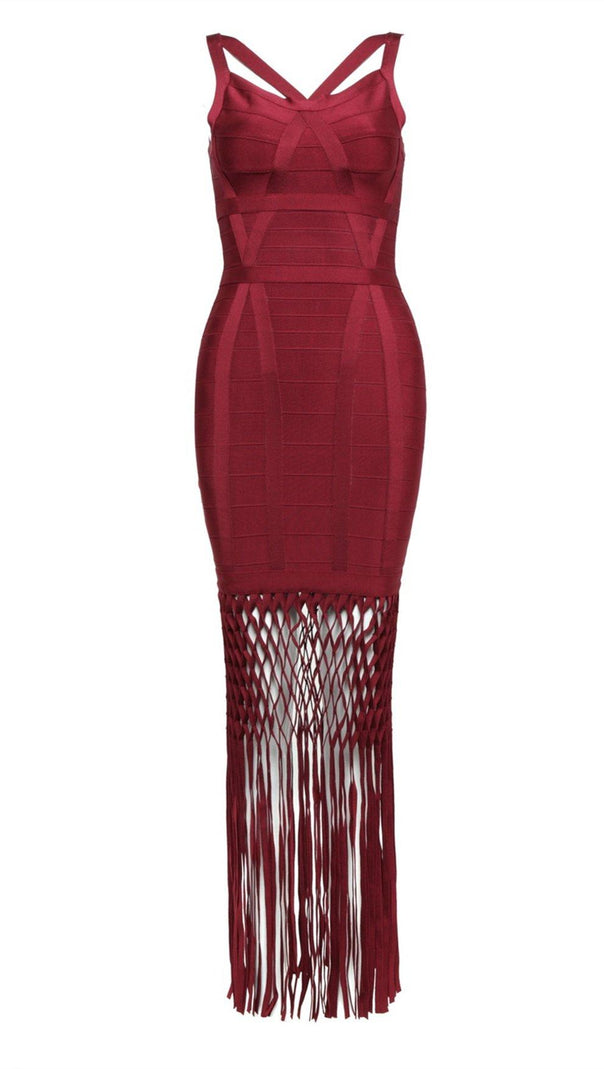 AIIZIE WINE DRAPED MAXI BANDAGE DRESS - product image